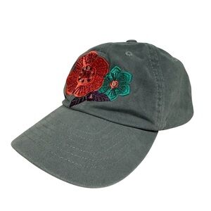 REI 100% Cotton Baseball Hat Rhinestone Poppy Flowers Gray Girls Youth